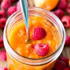 These apricot raspberry preserves are done in just 15 min! So good as a sauce over pancakes, crepes and waffles! @natashaskitchen