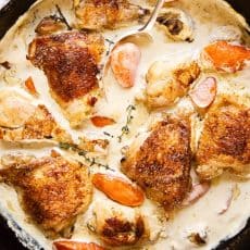 Chicken Fricassee in cast iron pan